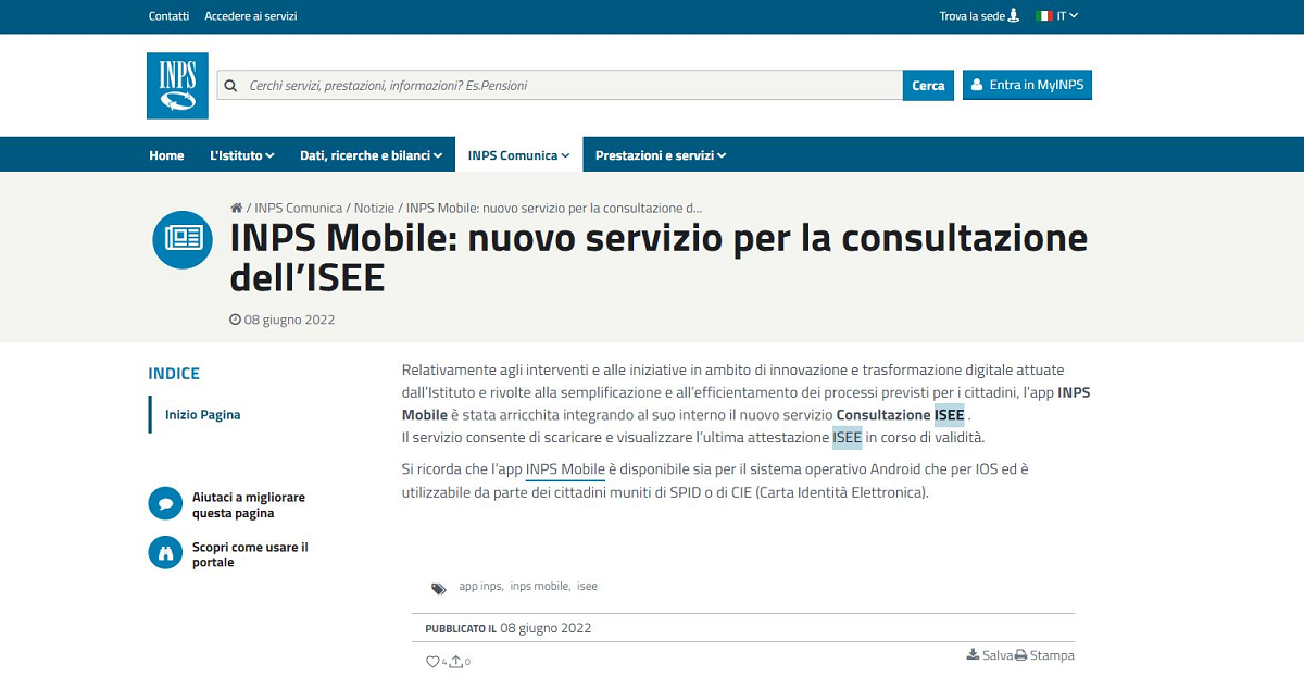 Modello ISEE il servizio disponibile sull’app INPS per consultare e