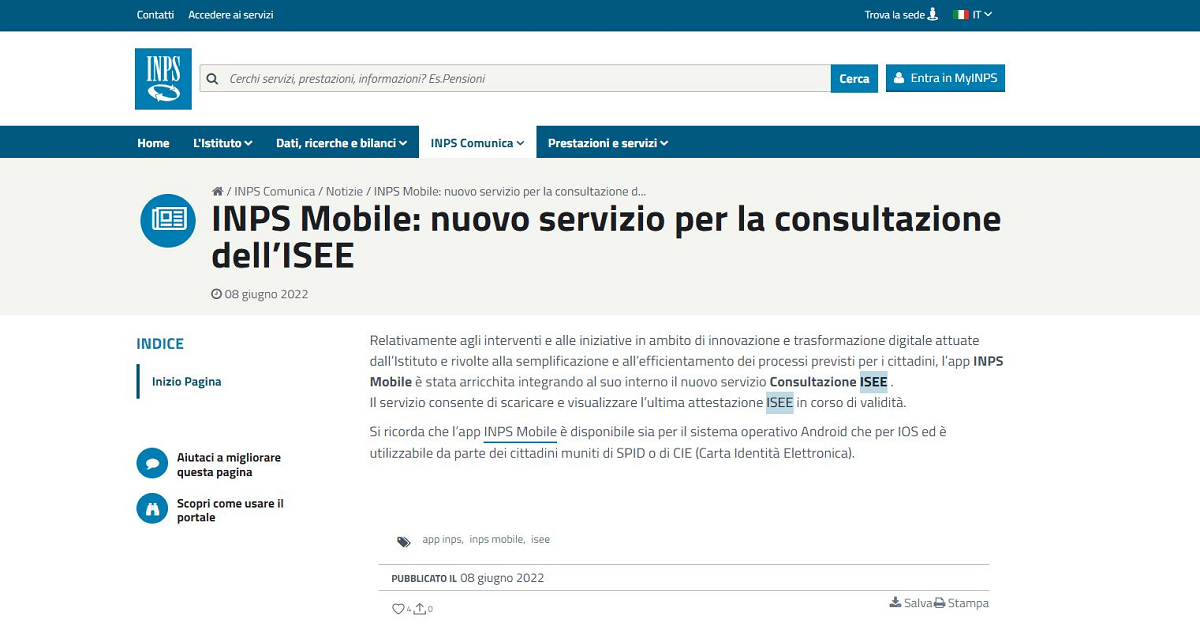 Modello Isee Il Servizio Disponibile Sullapp Inps Per Consultare E Scaricare Lattestazione