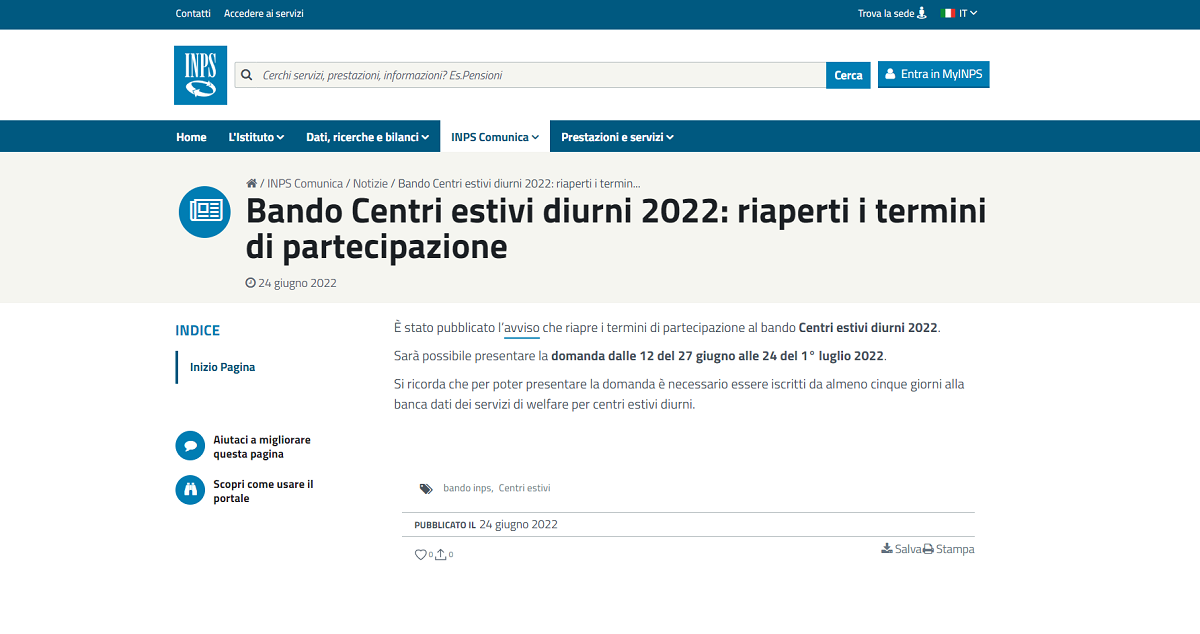 Bonus centri estivi INPS 2022, domande riaperte fino al 1° luglio chi ne ha diritto