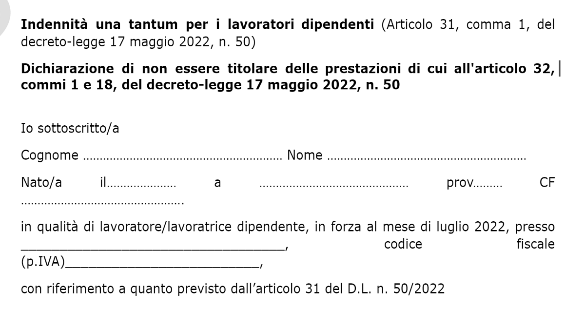 Dichiarazione bonus 200 euro dall’INPS il modulo in facsimile
