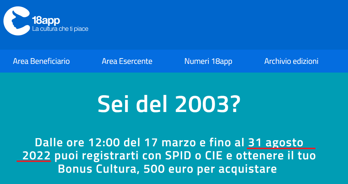 Bonus cultura 18app: scadenza il 31 ottobre 2023 per ottenere il voucher di  500 euro