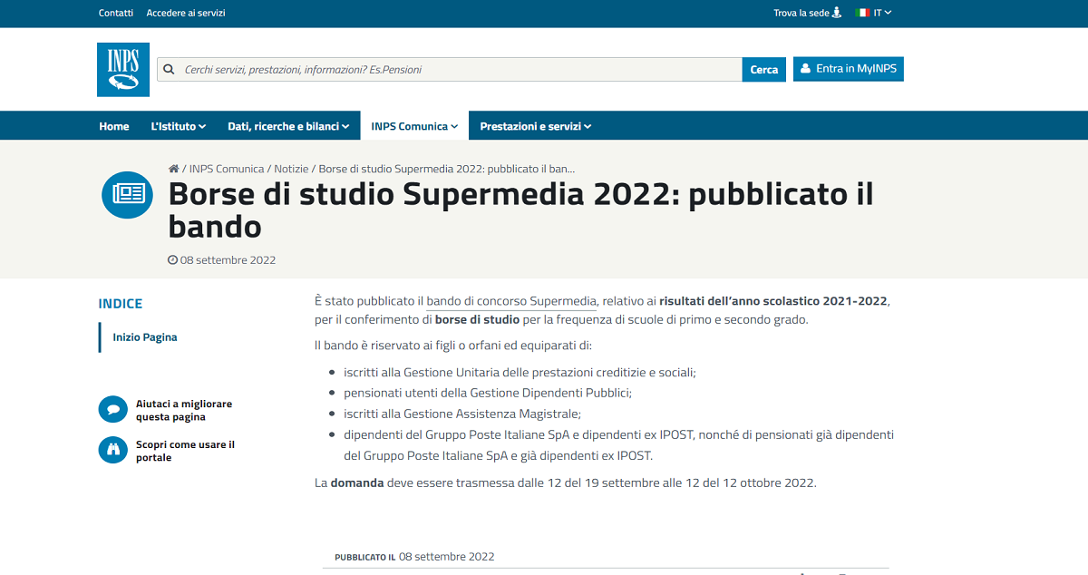 Borse di studio supermedia on sale inps 2020