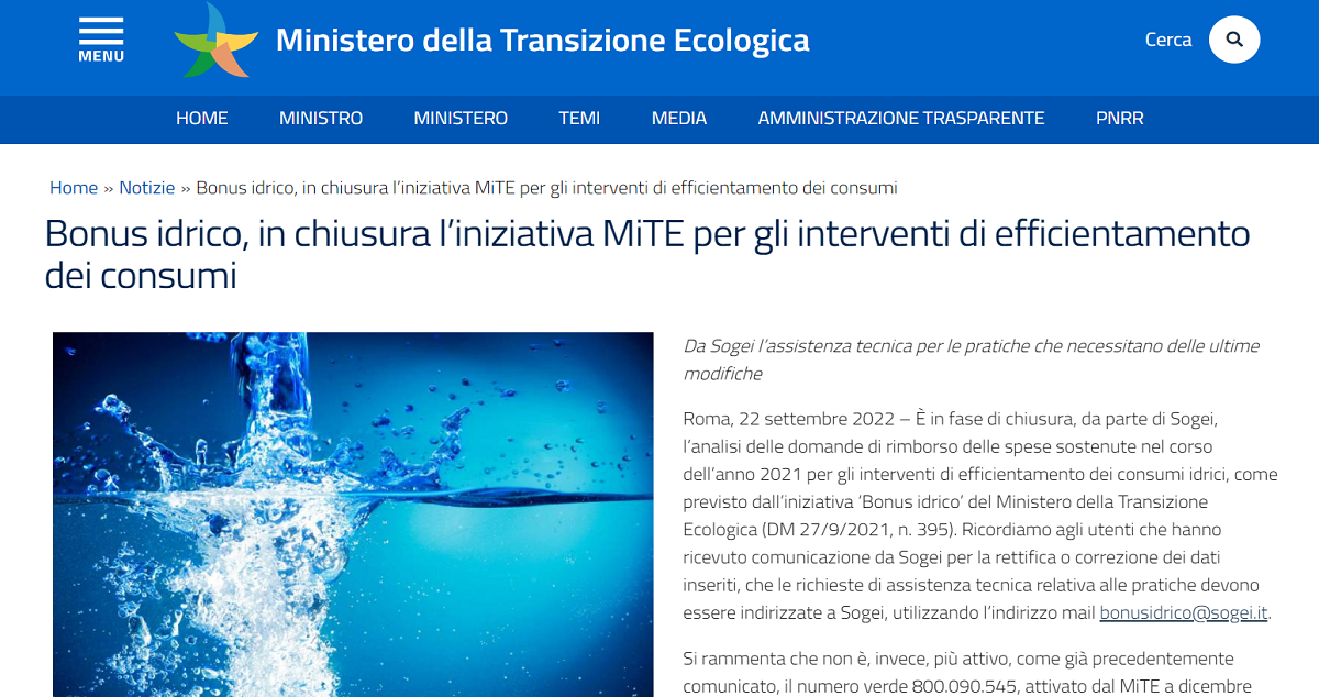 Bonus idrico, quando arriva? Pagamento più vicino, novità dal MITE