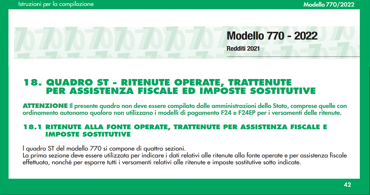 Quadro ST Modello 770/2022 le istruzioni per la compilazione