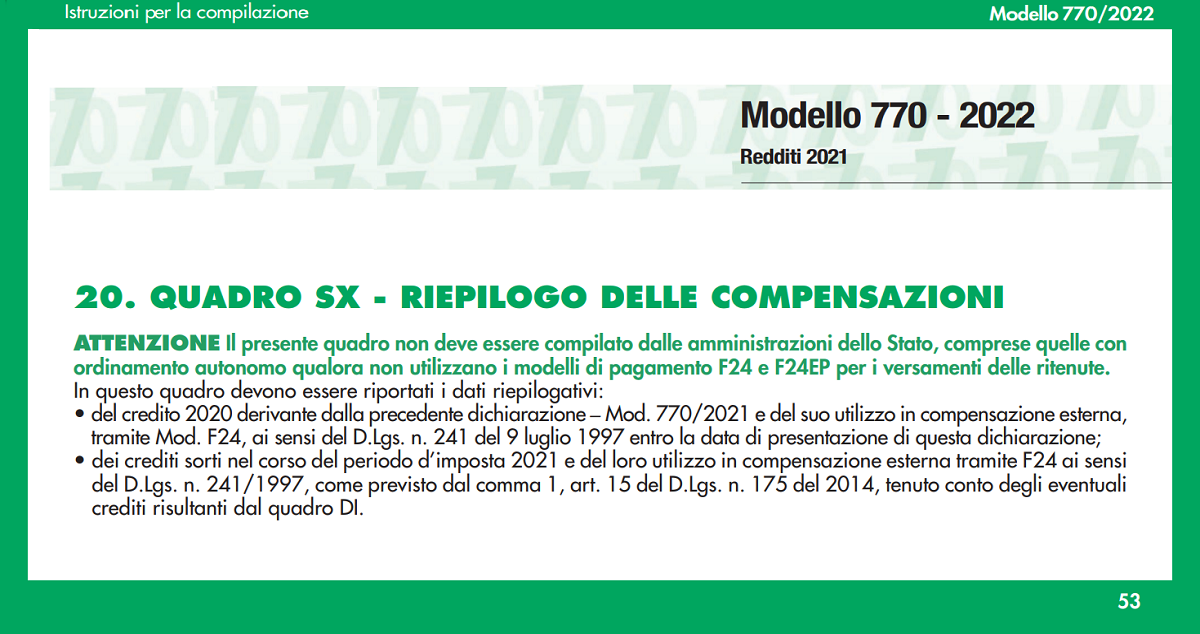 Quadro SX Modello 770/2022 regole per la compilazione