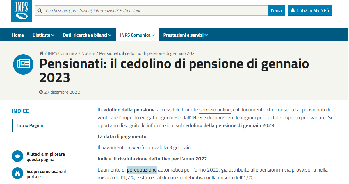 Cedolino pensione gennaio 2023 l’importo dell’accredito INPS tra