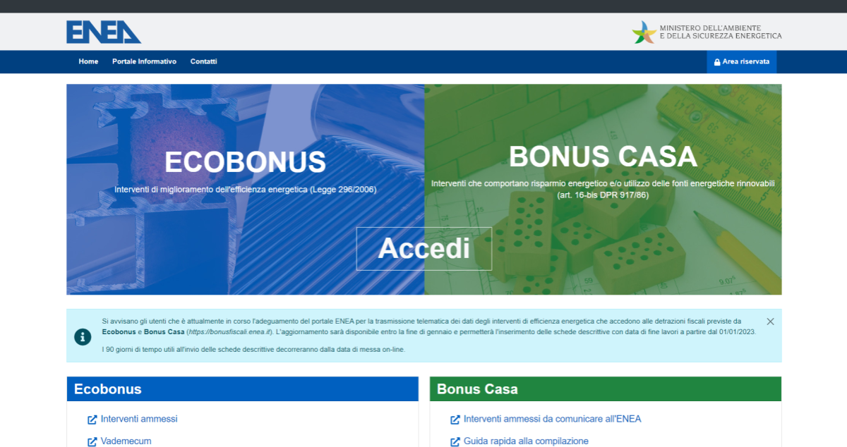 Portale ENEA in aggiornamento nuova versione in arrivo