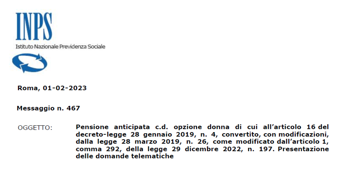 Opzione donna, pronto il servizio INPS per la presentazione delle