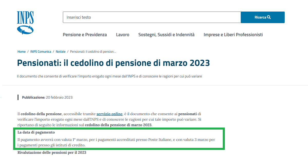 Pagamento pensioni marzo 2023 importi dall’INPS in aumento con la