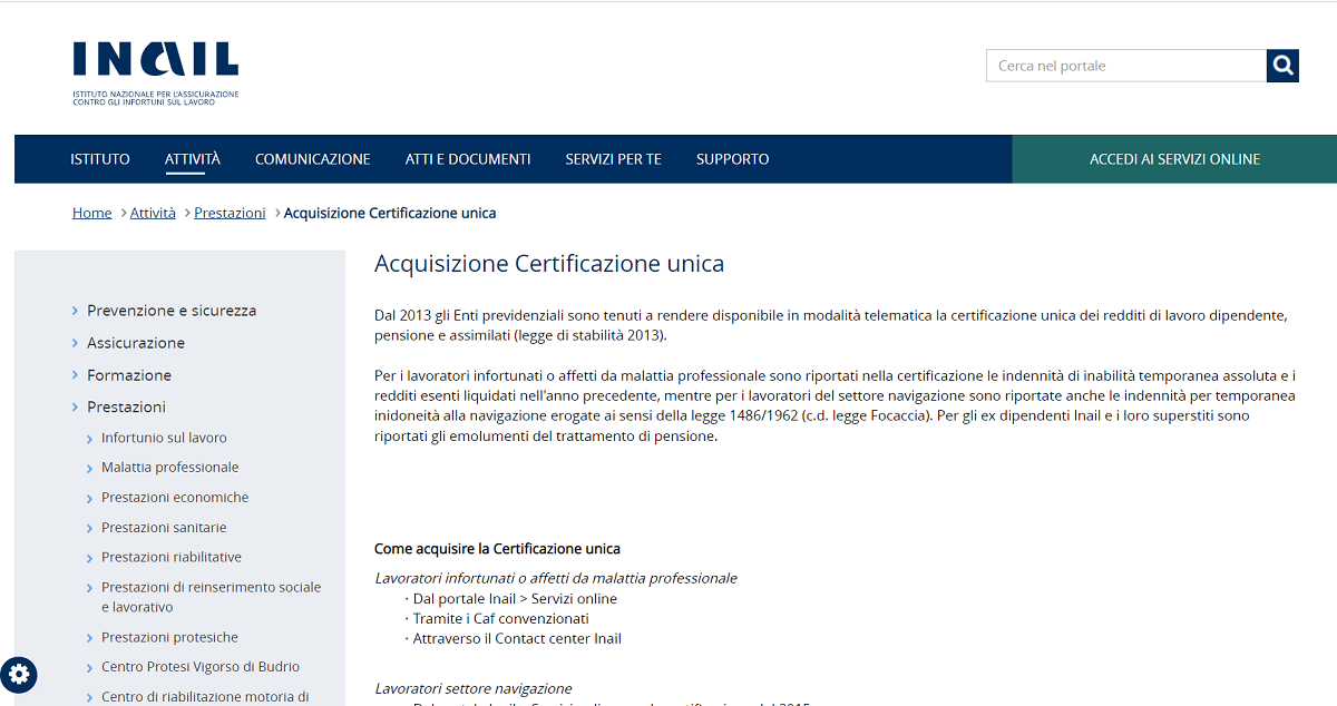 CU 2023 INAIL le istruzioni per scaricare la Certificazione Unica