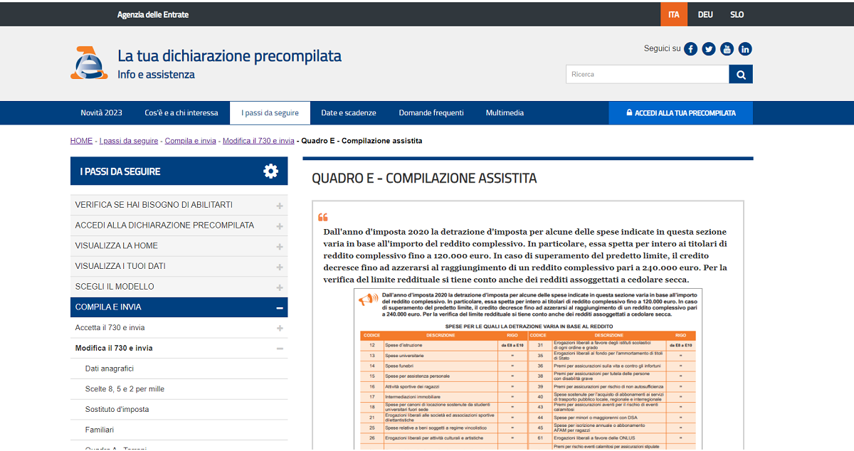 Modello 730/2023 e compilazione assistita del quadro E le