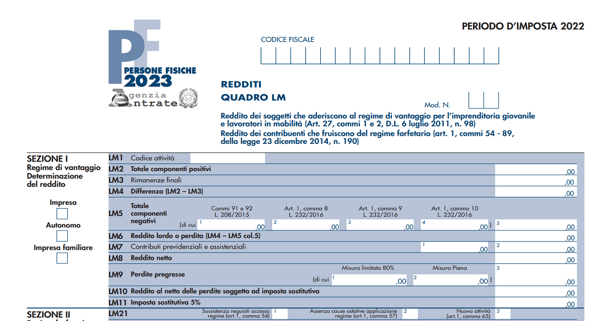 Quadro LM dichiarazione dei redditi forfettari regole per la compilazione