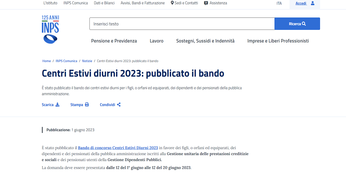 Bonus centri estivi INPS 2023, chi può fare domanda entro la scadenza del 20 giugno