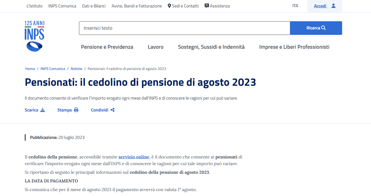 Cedolino pensione agosto 2023 nell’accredito INPS anche trattenute e