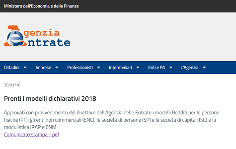 Dichiarazione Redditi 2018 Pubblicati I Modelli Ufficiali