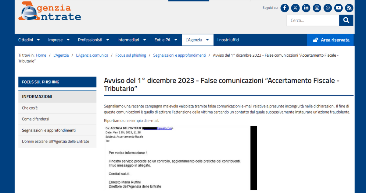 Tax return: the Revenue Agency does not write emails to report violations