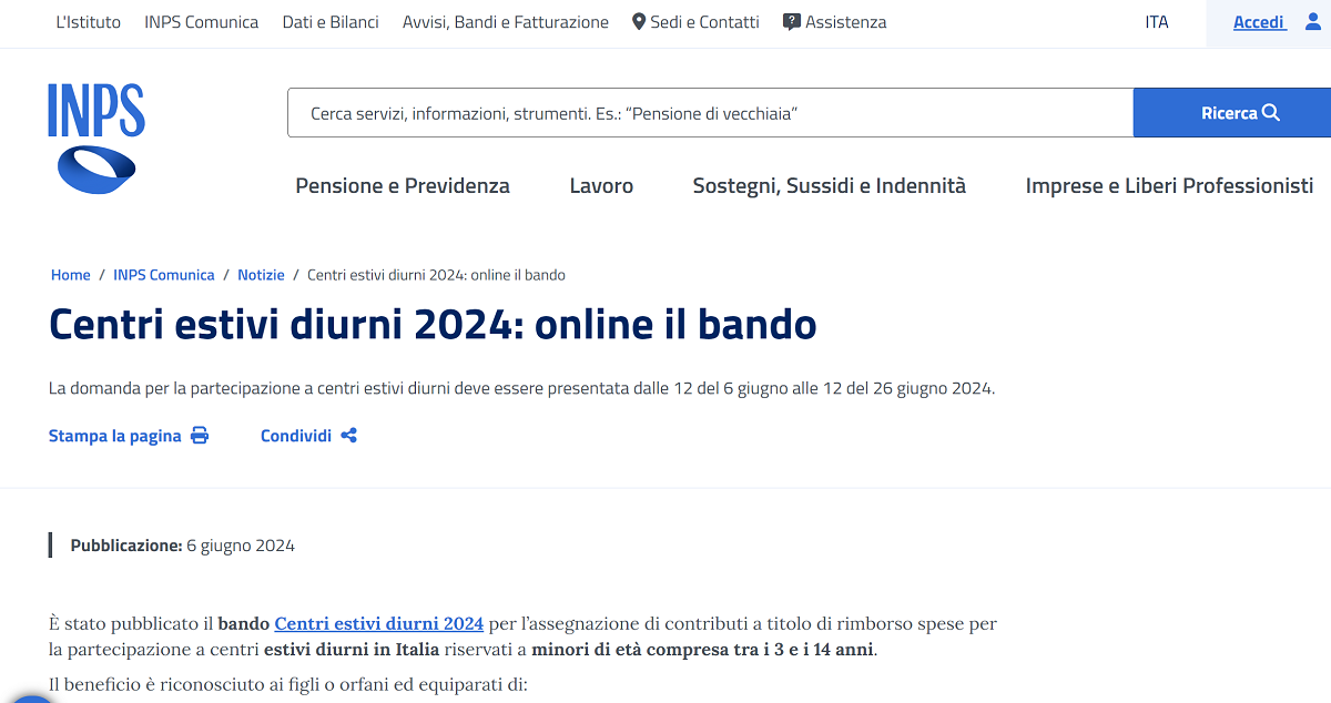 Bonus centri estivi INPS 2024 come fare domanda entro la scadenza del 26 giugno