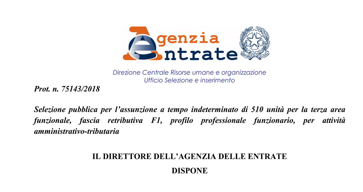 Agenzia Delle Entrate Concorso Funzionari Tributari Ufficiale: concorso Agenzia delle Entrate per 510 funzionari