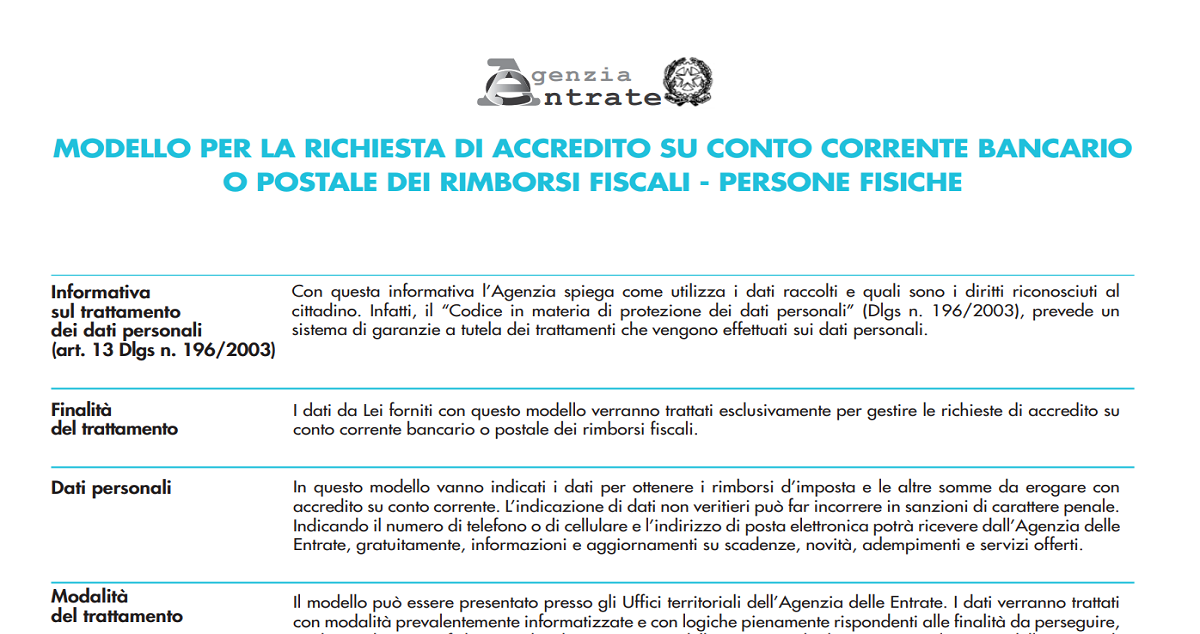 Rimborsi Fiscali Compilazione Domanda Accredito Su Cc