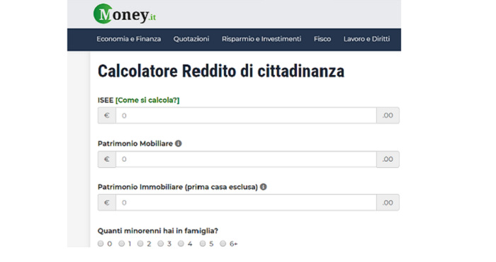 Reddito Di Cittadinanza Il Calcolatore Per Stabilire L Importo A Cui Si Ha Diritto