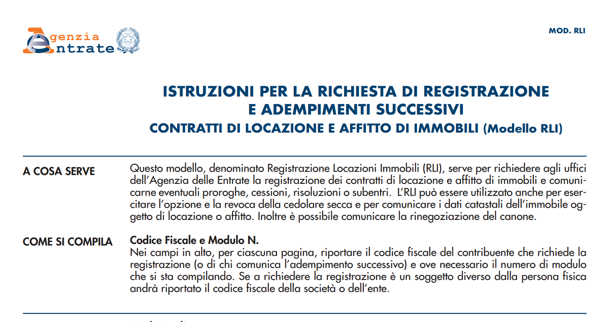 Modello RLI editabile locazioni e contratti d’affitto