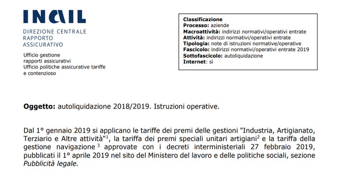 BASI DI CALCOLO INAIL SCARICARE