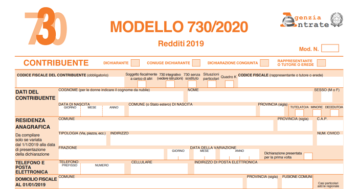 Modello 730 anno 2020 redditi 2019