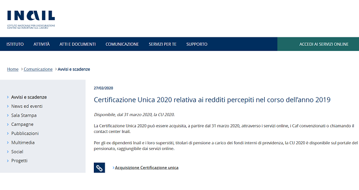 SCARICARE CUD INAIL