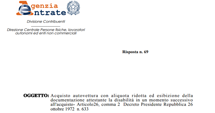 Legge 104, IVA ridotta auto disabili: certificazione anche ...