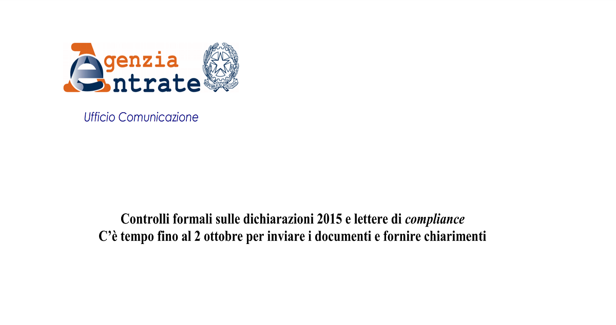 Controlli formali dichiarazioni 2015 e lettere di compliance: più ... Termine dichiarazione redditi