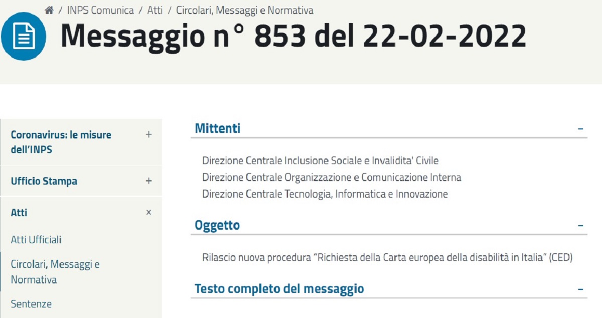 Disability Card, dall’INPS le istruzioni per richiedere la Carta ...