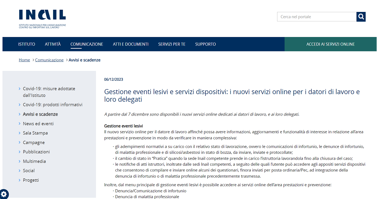 Modello 108 Inail Denuncia infortunio e malattia: nuovi servizi INAIL per i datori di lavoro