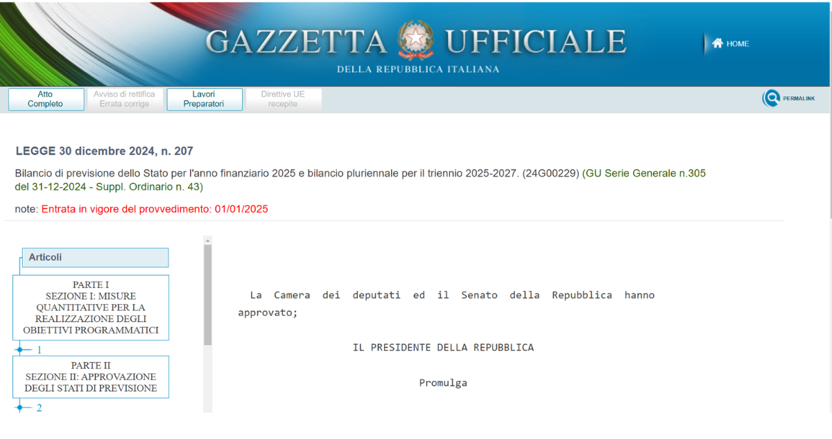 Legge di Bilancio 2025: le novità del testo pubblicato in Gazzetta ...
