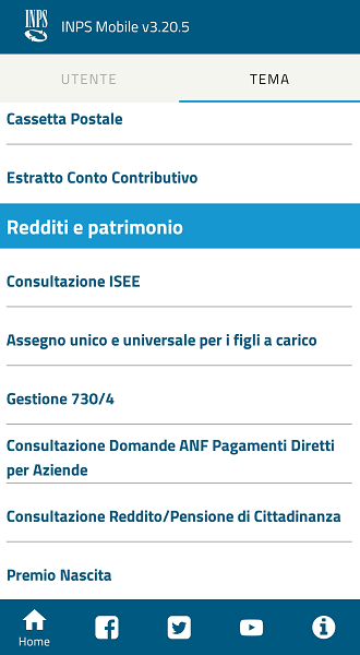 INPS Mobile - Home page servizi