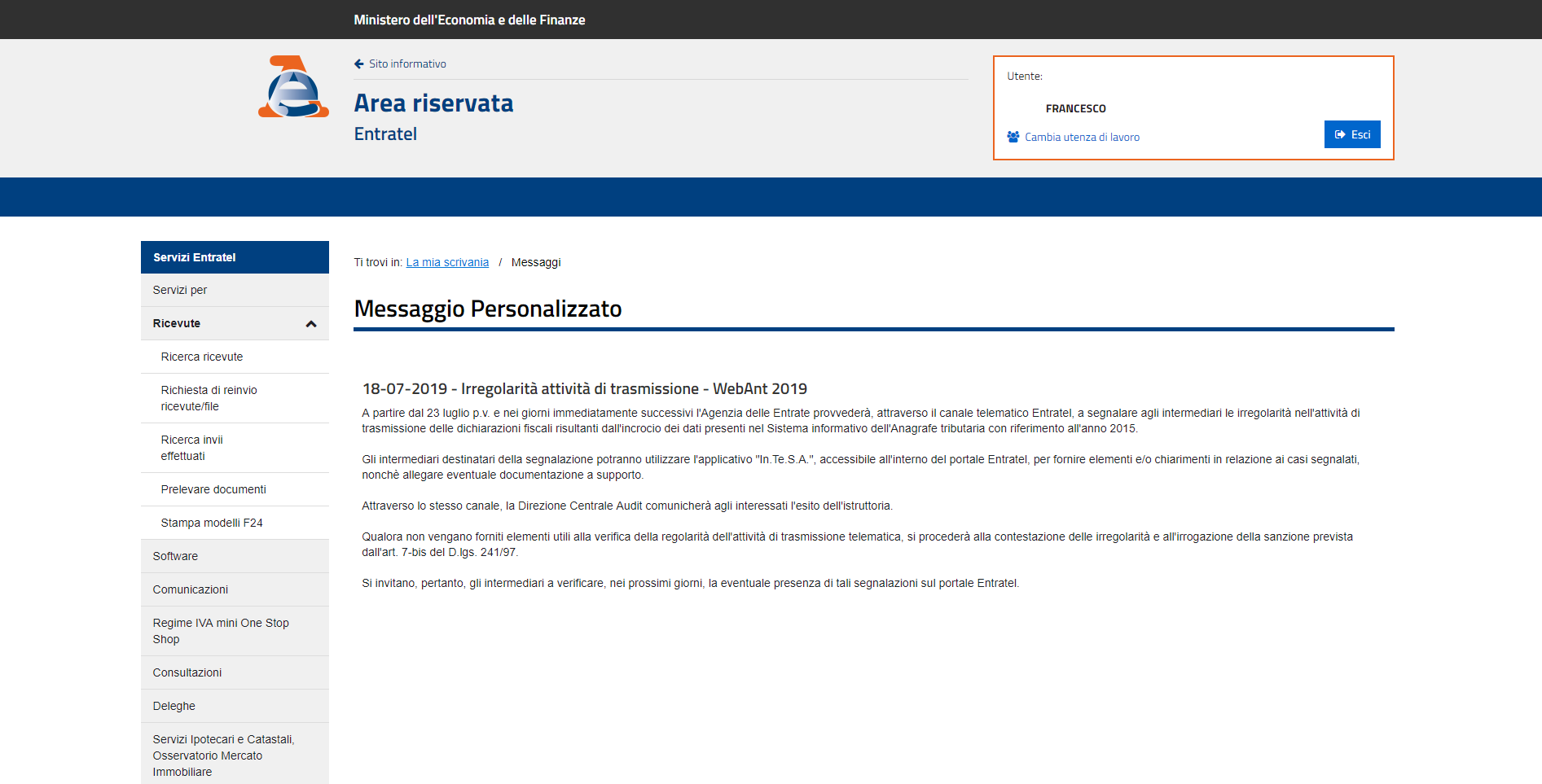 Avvisi di irregolarità 2015 da oggi sul canale Entratel
