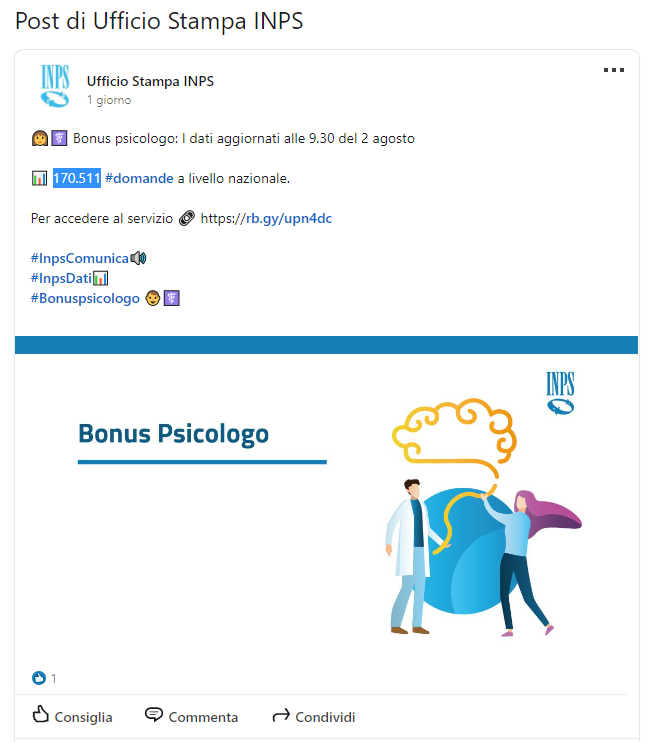 Domande totali bonus psicologo al 2 agosto 2022