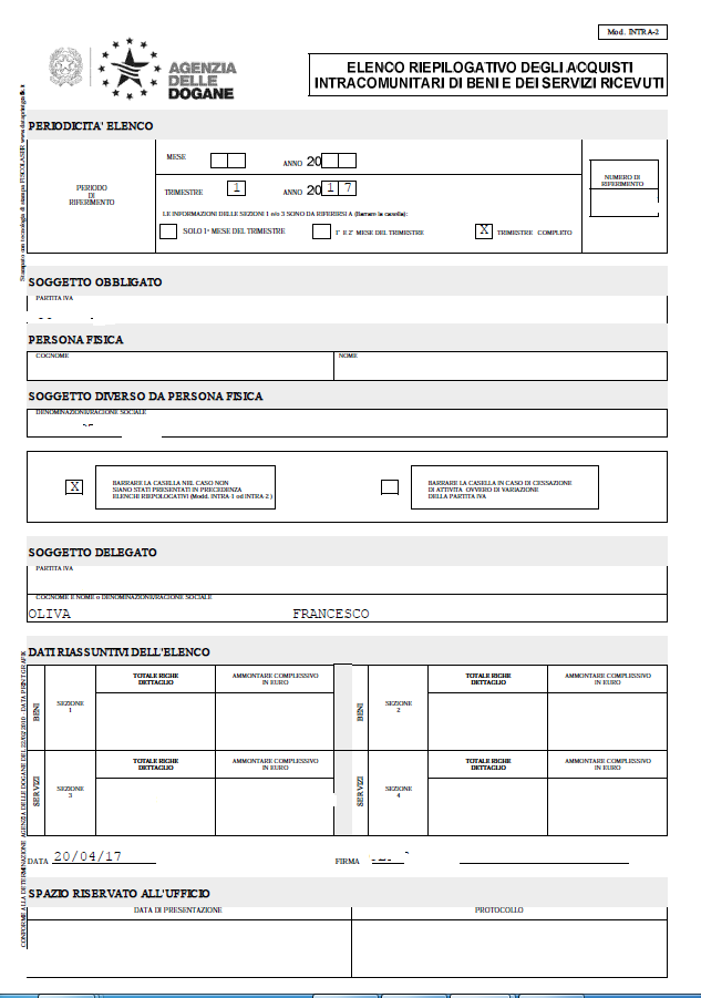 ricevute intrastat