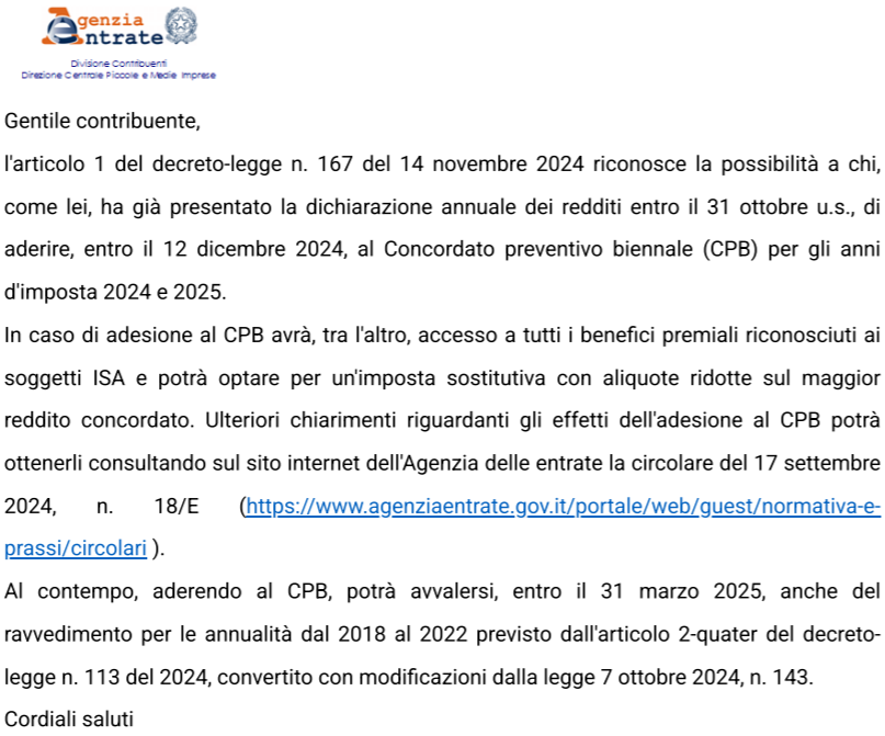 PEC inviata dall'Agenzia delle Entrate