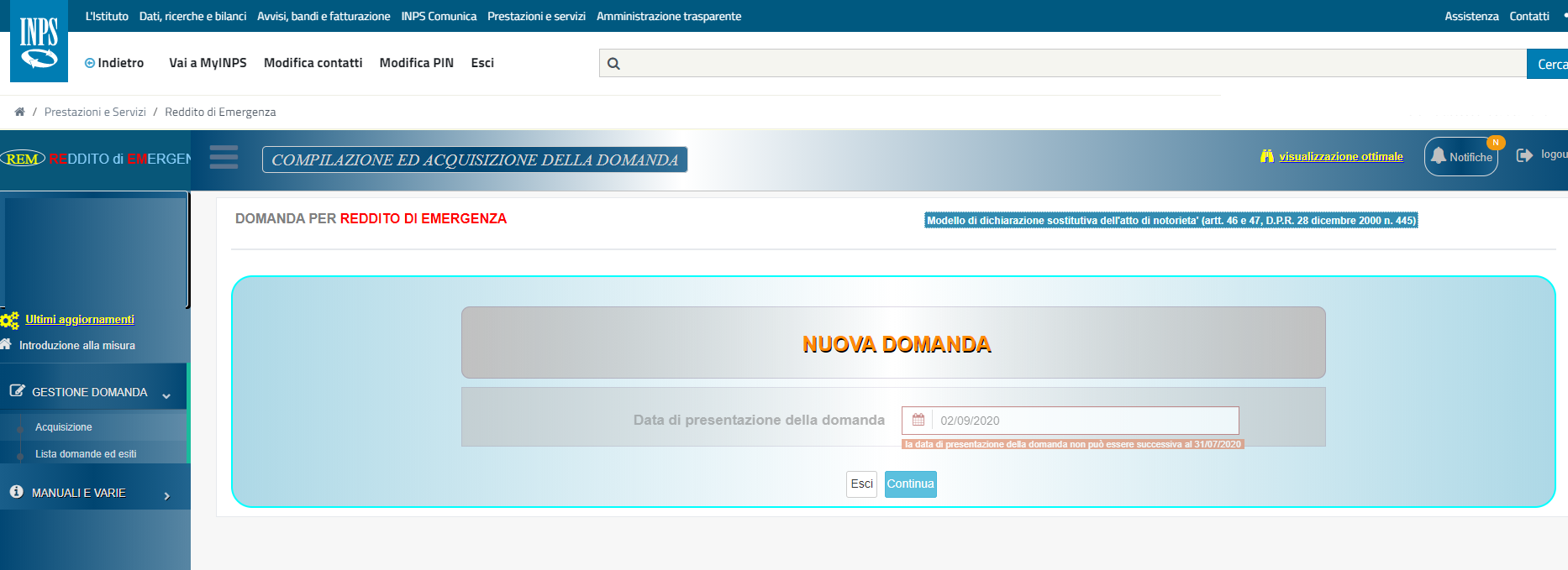 Reddito di emergenza, domande bloccate sito INPS non aggiornato alla