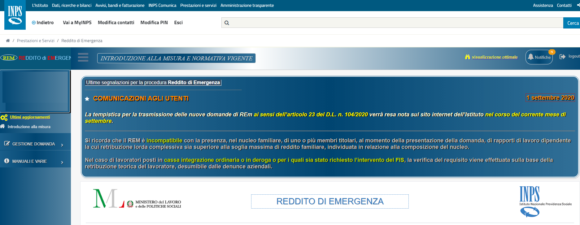 Reddito di emergenza, domande bloccate sito INPS non aggiornato alla