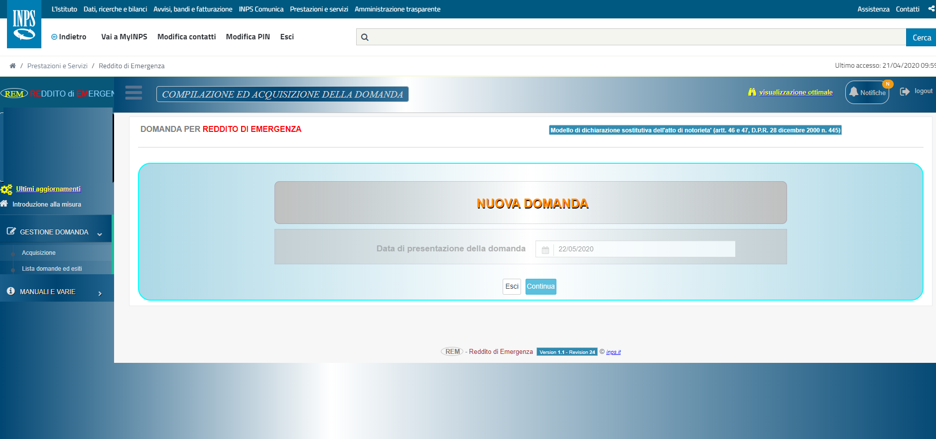 Reddito di Emergenza, domanda INPS al via. Ecco come si presenta