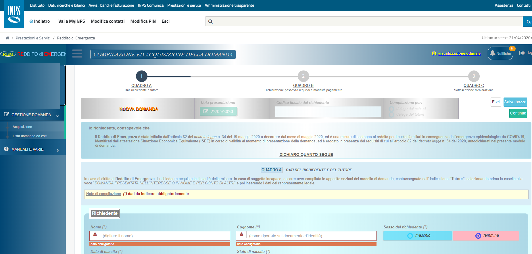 Reddito di Emergenza, domanda INPS al via. Ecco come si presenta