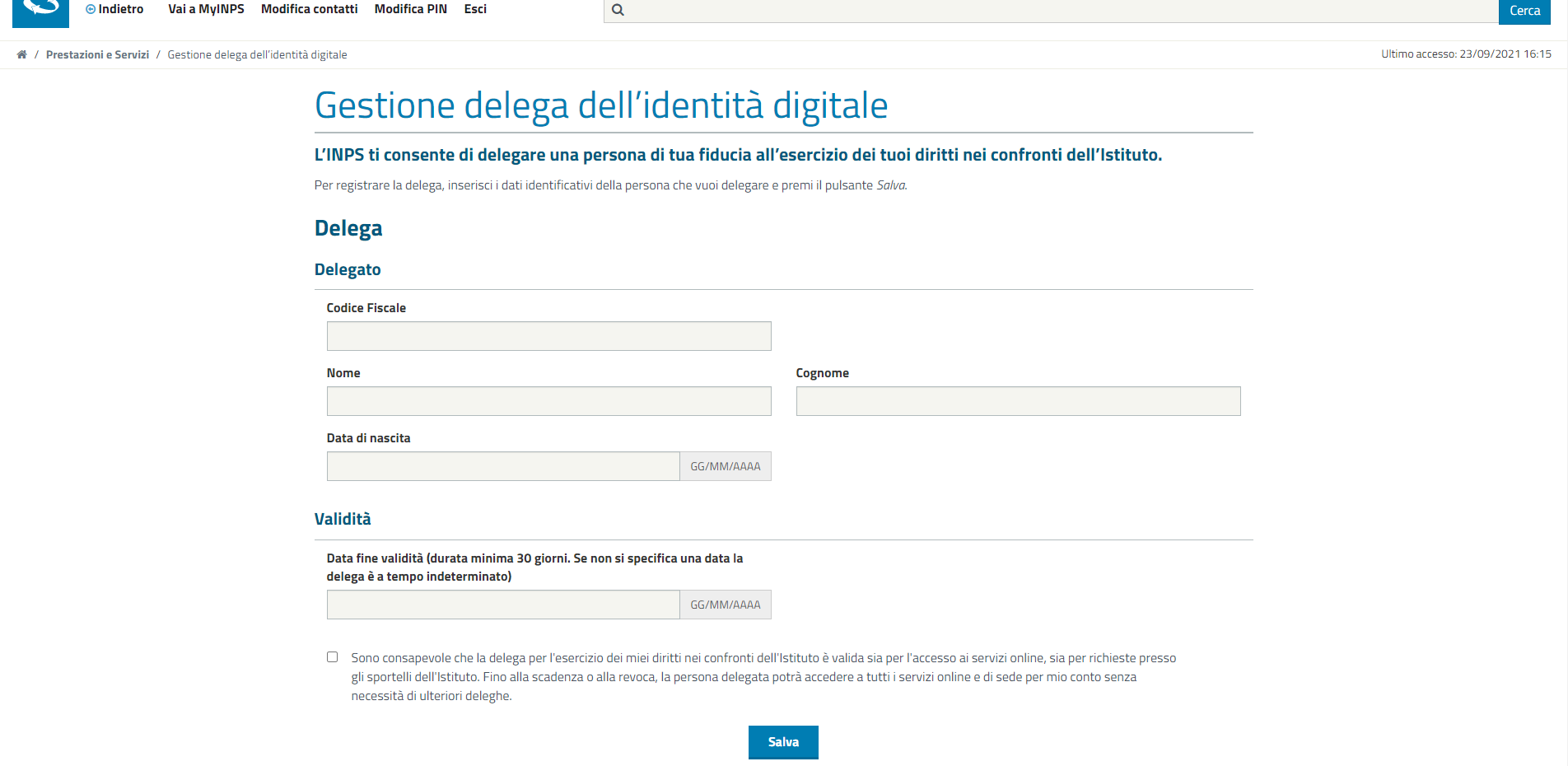 INPS Autenticazione