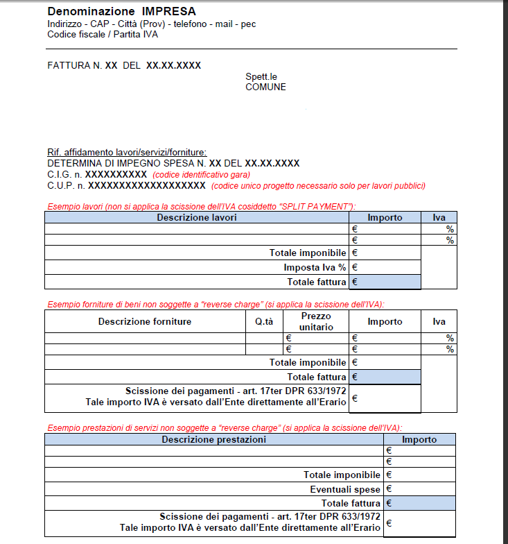 Fattura split payment iva: esempio modello fac simile e dicitura ... Lavori edili iva