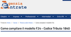 Codice tributo 1840 nel modello F24