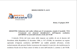 Imposta sostitutiva Irpef con F24 Elide: nuovo codice tributo