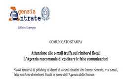 E-mail truffa sui rimborsi fiscali: l'Agenzia delle Entrate mette in guardia i cittadini