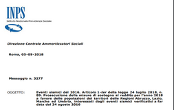 Eventi sismici 2016, proroga delle misure di sostegno al reddito anche nel 2018