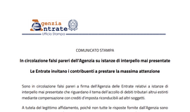 Debiti tributari, l'Agenzia delle Entrate mette in guardia: “Attenzione ai falsi interpelli”
