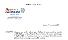 Bonus per chi sostiene la formazione degli ITS: istituito il codice tributo per l'utilizzo